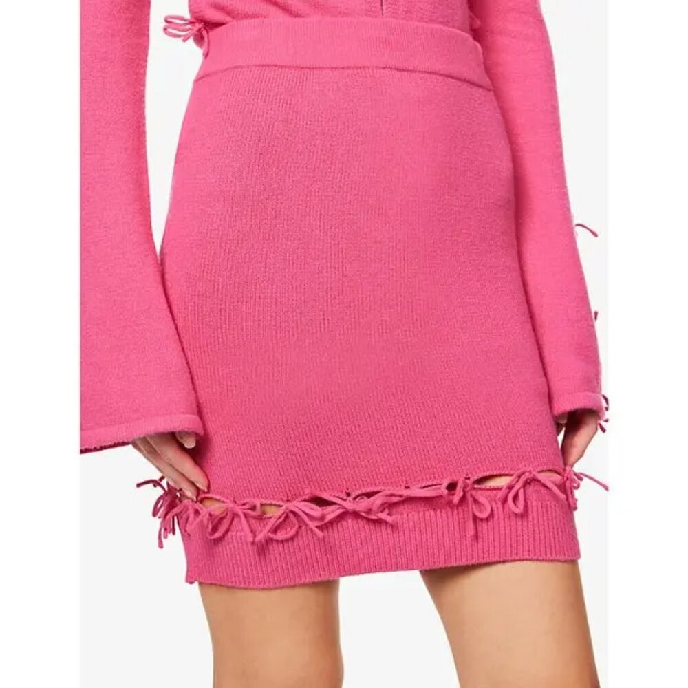 House of Sunny Knit Bodycon Skirt Bow Accent Cut Out Sweater Mini Cute Pink
